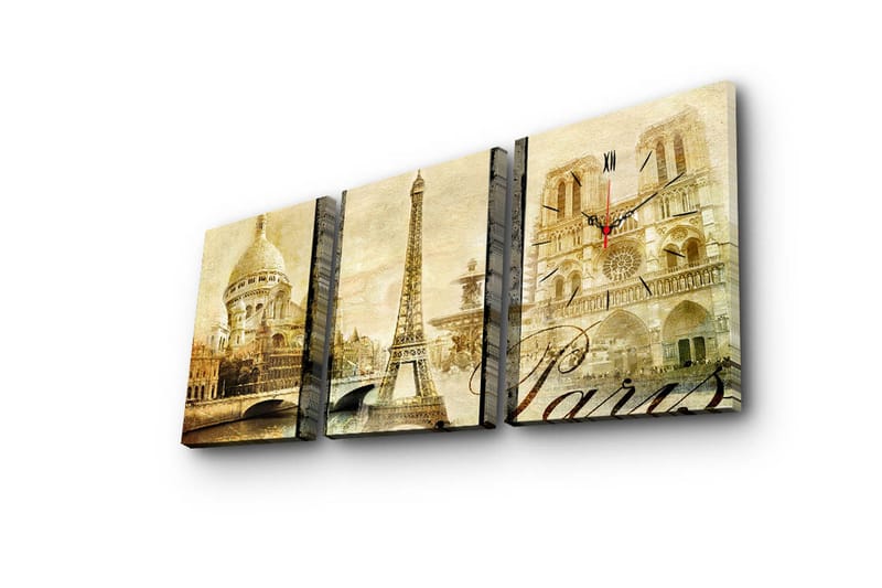 Dekorativ Canvasmålning med Klocka 3 Delar - Flerfärgad - Inredning - Väggdekor - Väggklocka & väggur