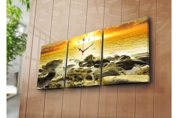 Dekorativ Canvasmålning med Klocka 3 Delar - Flerfärgad - Inredning - Väggdekor - Väggklocka & väggur