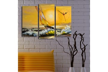 Dekorativ Canvasmålning med Klocka 3 Delar - Flerfärgad - Inredning - Väggdekor - Väggklocka & väggur