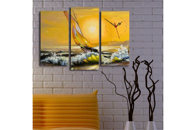 Dekorativ Canvasmålning med Klocka 3 Delar - Flerfärgad - Inredning - Väggdekor - Väggklocka & väggur