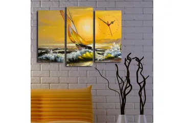 Dekorativ Canvasmålning med Klocka 3 Delar - Flerfärgad - Inredning - Väggdekor - Väggklocka & väggur