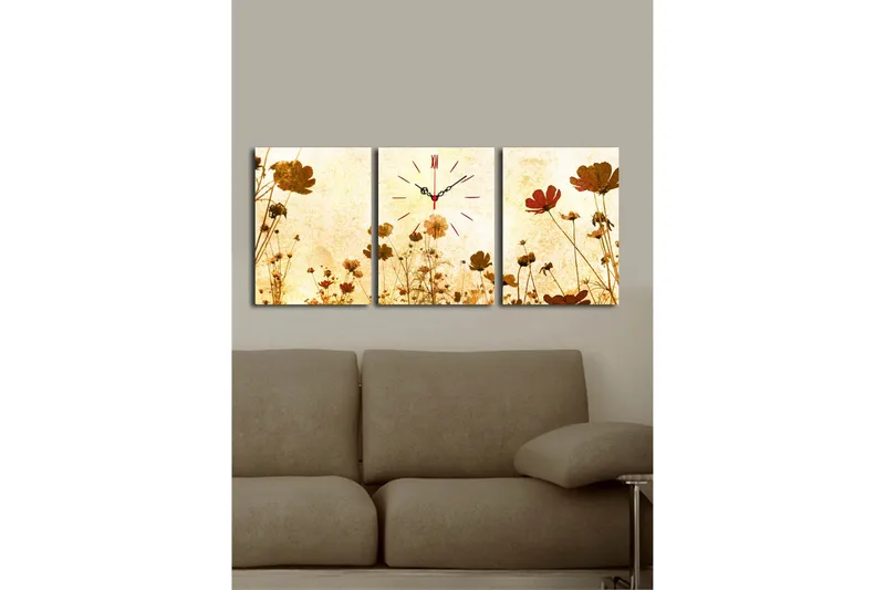 Dekorativ Canvasmålning med Klocka 3 Delar - Flerfärgad - Inredning - Väggdekor - Väggklocka & väggur