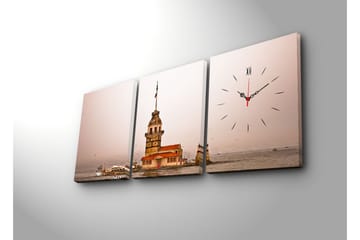 Dekorativ Canvasmålning med Klocka 3 Delar - Flerfärgad - Inredning - Väggdekor - Väggklocka & väggur