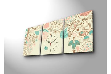 Dekorativ Canvasmålning med Klocka 3 Delar - Flerfärgad - Inredning - Väggdekor - Väggklocka & väggur