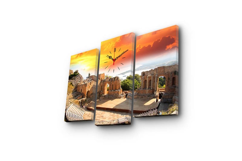 Dekorativ Canvasmålning med Klocka 3 Delar - Flerfärgad - Inredning - Väggdekor - Väggklocka & väggur