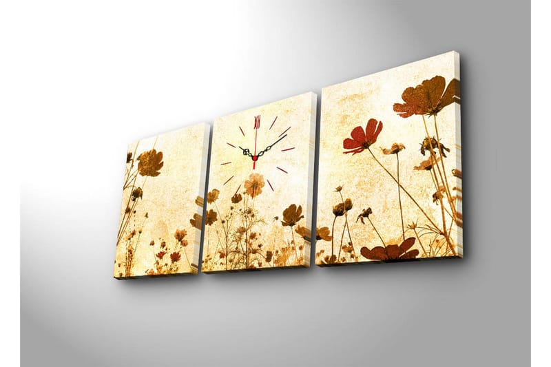Dekorativ Canvasmålning med Klocka 3 Delar - Flerfärgad - Inredning - Väggdekor - Väggklocka & väggur