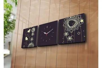 Dekorativ Canvasmålning med Klocka 3 Delar - Flerfärgad - Inredning - Väggdekor - Väggklocka & väggur