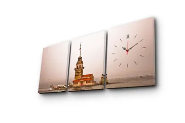 Dekorativ Canvasmålning med Klocka 3 Delar - Flerfärgad - Inredning - Väggdekor - Väggklocka & väggur