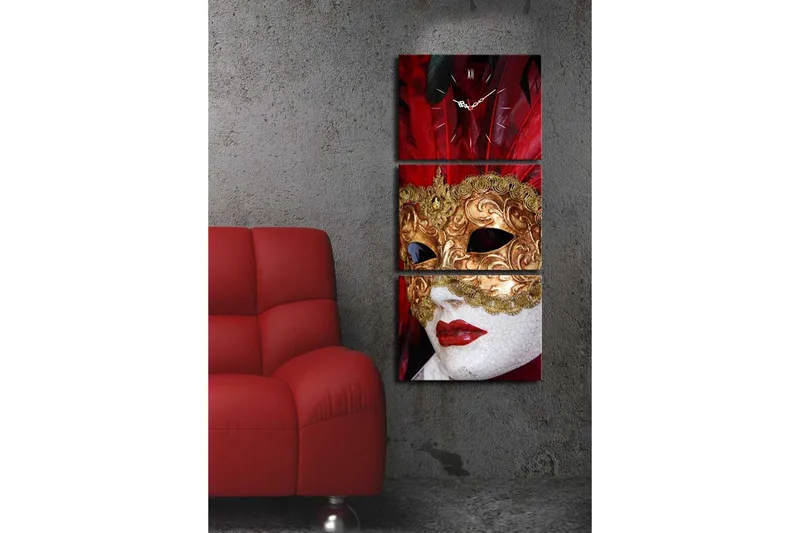 Dekorativ Canvasmålning med Klocka 3 Delar - Flerfärgad - Inredning - Väggdekor - Väggklocka & väggur