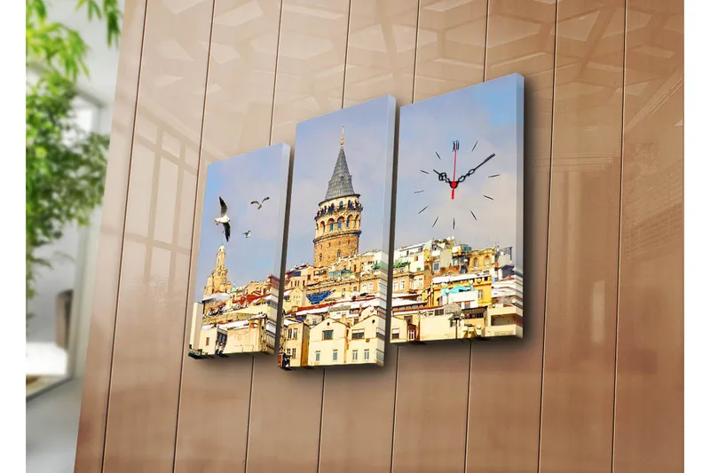 Dekorativ Canvasmålning med Klocka 3 Delar, Flerfärgad