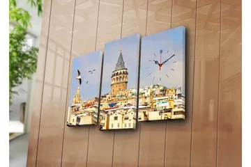 Dekorativ Canvasmålning med Klocka 3 Delar - Flerfärgad - Inredning - Väggdekor - Väggklocka & väggur