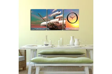 Dekorativ Canvasmålning med Klocka 3 Delar - Flerfärgad - Inredning - Väggdekor - Väggklocka & väggur