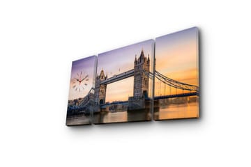 Dekorativ Canvasmålning med Klocka 3 Delar - Flerfärgad - Inredning - Väggdekor - Väggklocka & väggur