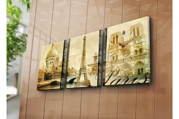 Dekorativ Canvasmålning med Klocka 3 Delar - Flerfärgad - Inredning - Väggdekor - Väggklocka & väggur