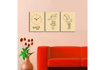 Dekorativ Canvasmålning med Klocka 3 Delar - Flerfärgad - Inredning - Väggdekor - Väggklocka & väggur