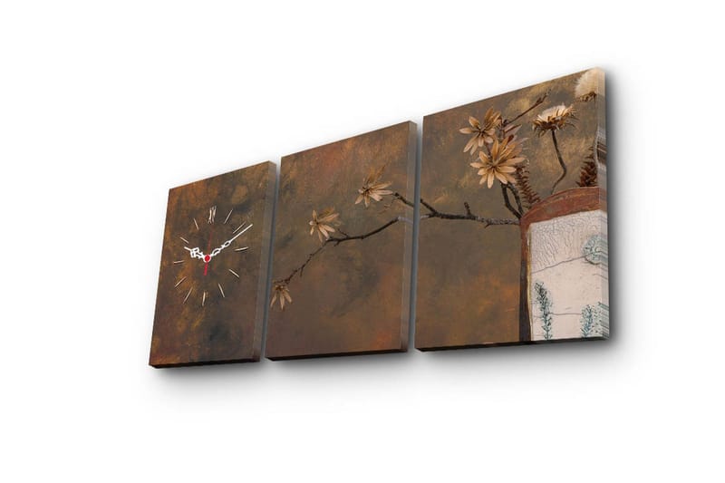 Dekorativ Canvasmålning med Klocka 3 Delar - Flerfärgad - Inredning - Väggdekor - Väggklocka & väggur