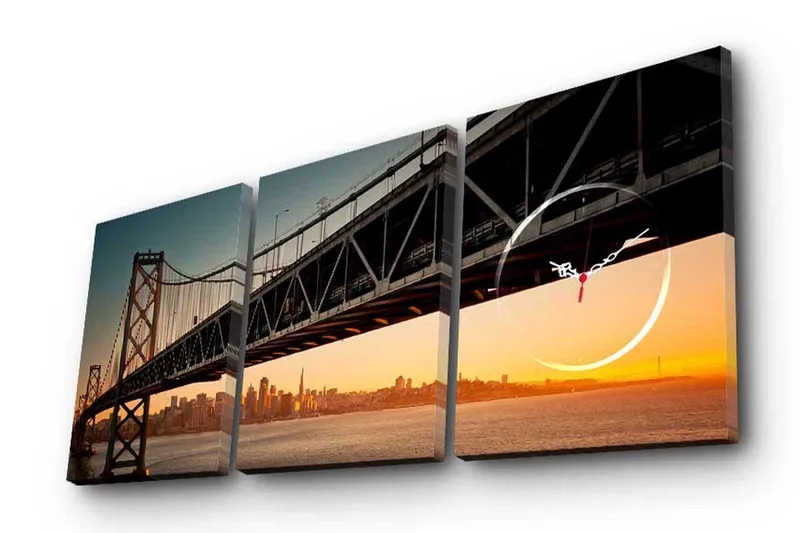 Dekorativ Canvasmålning med Klocka 3 Delar, Flerfärgad