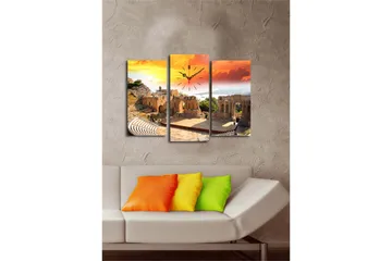 Dekorativ Canvasmålning med Klocka 3 Delar - Flerfärgad - Inredning - Väggdekor - Väggklocka & väggur