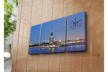 Dekorativ Canvasmålning med Klocka 3 Delar - Flerfärgad - Inredning - Väggdekor - Väggklocka & väggur