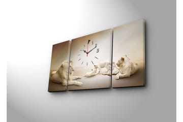 Dekorativ Canvasmålning med Klocka 3 Delar - Flerfärgad - Inredning - Väggdekor - Väggklocka & väggur