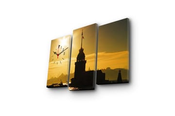 Dekorativ Canvasmålning med Klocka 3 Delar - Flerfärgad - Inredning - Väggdekor - Väggklocka & väggur