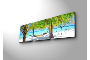 Dekorativ Canvasmålning med Klocka 3 Delar - Flerfärgad - Inredning - Väggdekor - Väggklocka & väggur