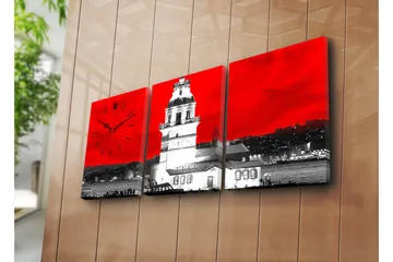 Dekorativ Canvasmålning med Klocka 3 Delar - Flerfärgad - Inredning - Väggdekor - Väggklocka & väggur