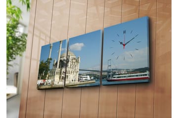 Dekorativ Canvasmålning med Klocka 3 Delar - Flerfärgad - Inredning - Väggdekor - Väggklocka & väggur