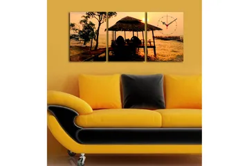 Dekorativ Canvasmålning med Klocka 3 Delar - Flerfärgad - Inredning - Väggdekor - Väggklocka & väggur