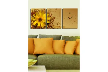 Dekorativ Canvasmålning med Klocka 3 Delar - Flerfärgad - Inredning - Väggdekor - Väggklocka & väggur