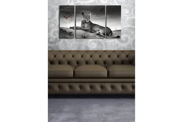 Dekorativ Canvasmålning med Klocka 3 Delar - Flerfärgad - Inredning - Väggdekor - Väggklocka & väggur