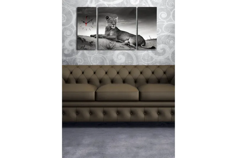 Dekorativ Canvasmålning med Klocka 3 Delar - Flerfärgad - Inredning - Väggdekor - Väggklocka & väggur