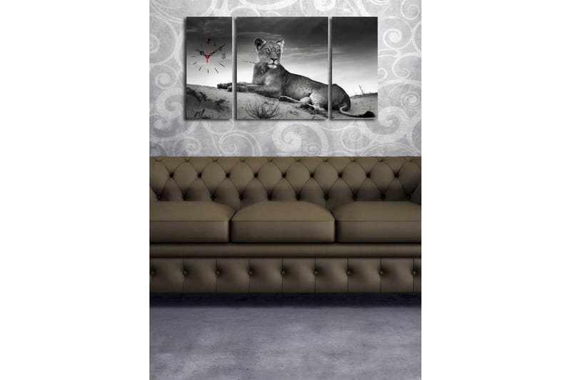 Dekorativ Canvasmålning med Klocka 3 Delar - Flerfärgad - Inredning - Väggdekor - Väggklocka & väggur