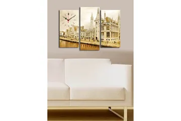 Dekorativ Canvasmålning med Klocka 3 Delar - Flerfärgad - Inredning - Väggdekor - Väggklocka & väggur