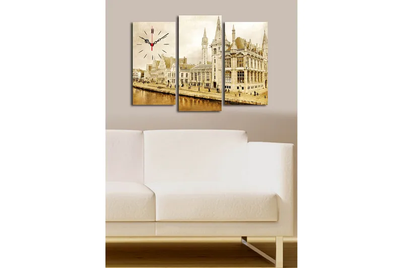 Dekorativ Canvasmålning med Klocka 3 Delar - Flerfärgad - Inredning - Väggdekor - Väggklocka & väggur