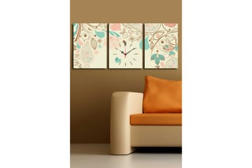 Dekorativ Canvasmålning med Klocka 3 Delar - Flerfärgad - Inredning - Väggdekor - Väggklocka & väggur