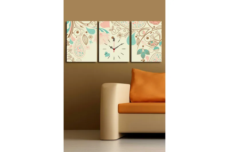 Dekorativ Canvasmålning med Klocka 3 Delar - Flerfärgad - Inredning - Väggdekor - Väggklocka & väggur