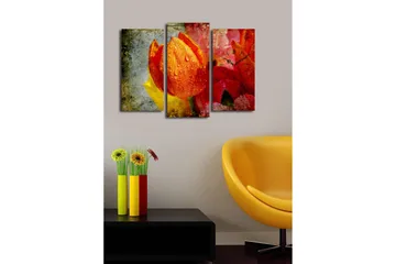 Dekorativ Canvasmålning med Klocka 3 Delar - Flerfärgad - Inredning - Väggdekor - Väggklocka & väggur