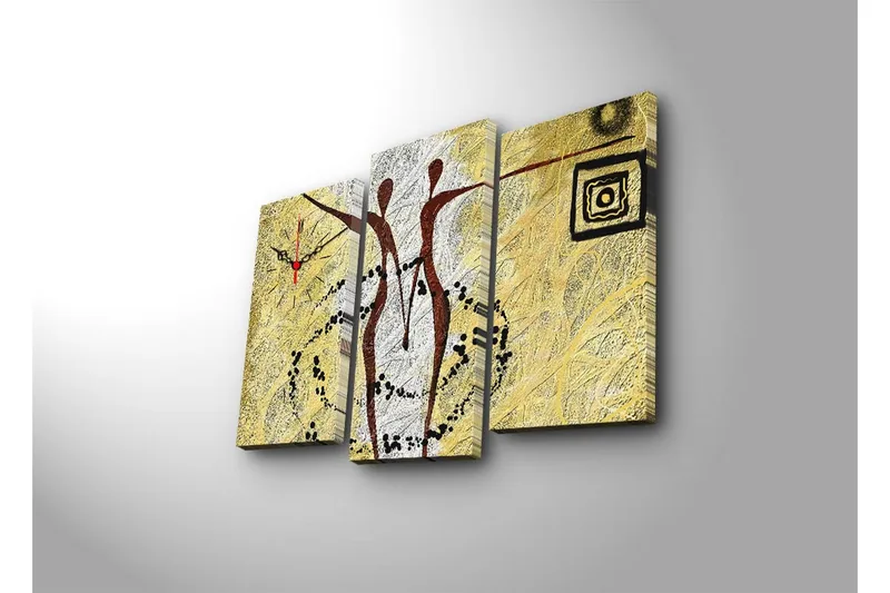 Dekorativ Canvasmålning med Klocka 3 Delar - Flerfärgad - Inredning - Väggdekor - Väggklocka & väggur