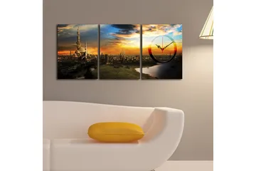 Dekorativ Canvasmålning med Klocka 3 Delar - Flerfärgad - Inredning - Väggdekor - Väggklocka & väggur