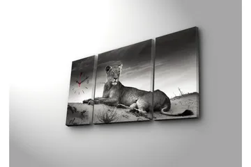 Dekorativ Canvasmålning med Klocka 3 Delar - Flerfärgad - Inredning - Väggdekor - Väggklocka & väggur