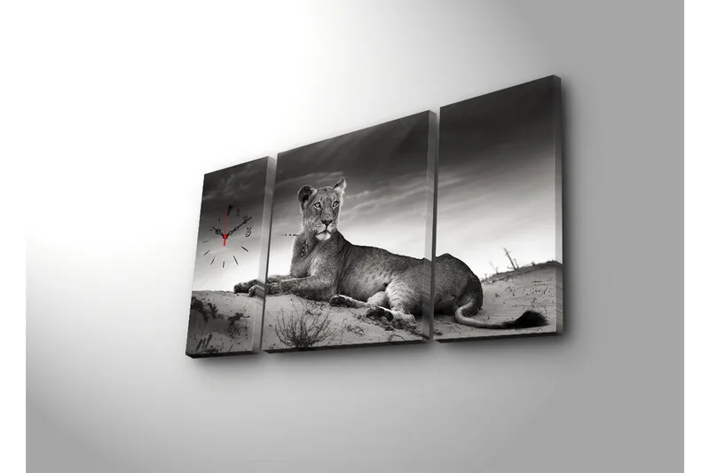 Dekorativ Canvasmålning med Klocka 3 Delar - Flerfärgad - Inredning - Väggdekor - Väggklocka & väggur