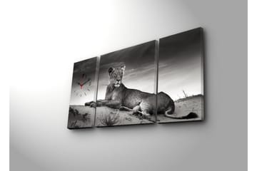 Dekorativ Canvasmålning med Klocka 3 Delar - Flerfärgad - Inredning - Väggdekor - Väggklocka & väggur