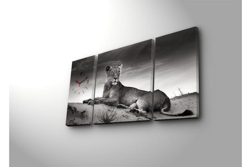 Dekorativ Canvasmålning med Klocka 3 Delar - Flerfärgad - Inredning - Väggdekor - Väggklocka & väggur