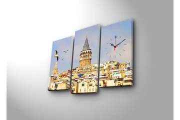 Dekorativ Canvasmålning med Klocka 3 Delar - Flerfärgad - Inredning - Väggdekor - Väggklocka & väggur