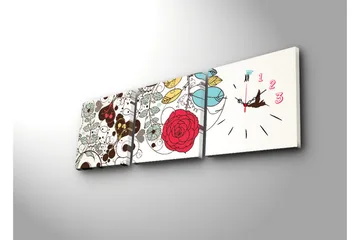 Dekorativ Canvasmålning med Klocka 3 Delar - Flerfärgad - Inredning - Väggdekor - Väggklocka & väggur