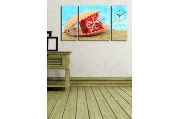 Dekorativ Canvasmålning med Klocka 3 Delar - Flerfärgad - Inredning - Väggdekor - Väggklocka & väggur