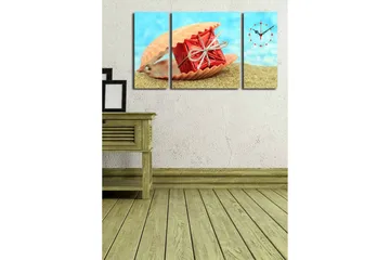 Dekorativ Canvasmålning med Klocka 3 Delar - Flerfärgad - Inredning - Väggdekor - Väggklocka & väggur