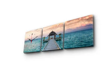 Dekorativ Canvasmålning med Klocka 3 Delar - Flerfärgad - Inredning - Väggdekor - Väggklocka & väggur