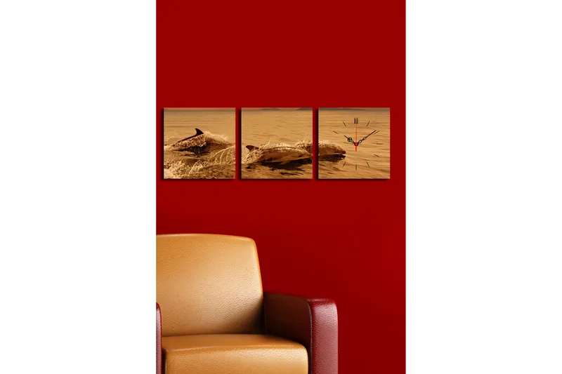 Dekorativ Canvasmålning med Klocka 3 Delar - Flerfärgad - Inredning - Väggdekor - Väggklocka & väggur